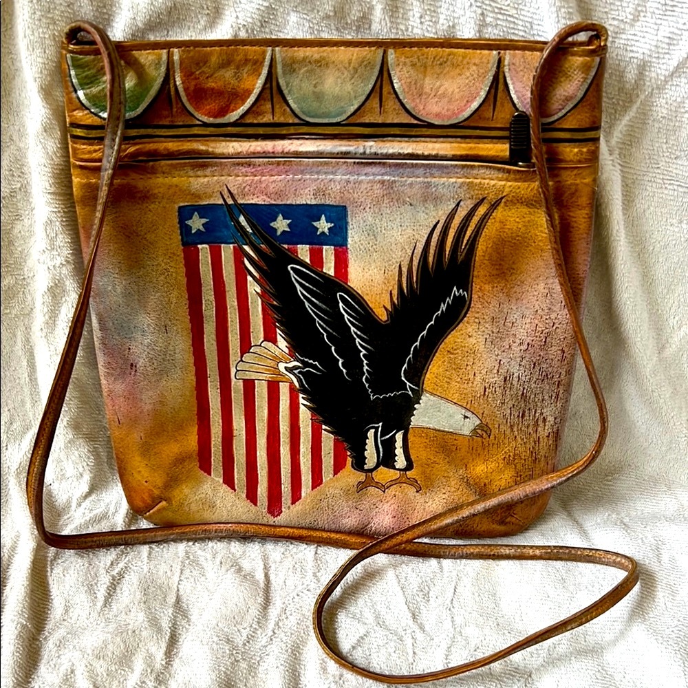 hand painted one of a kind, genuine leather Crossbody Bag